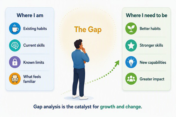 Growth begins when we recognize the gap between where we are and where we need to be. [Image: Copilot]